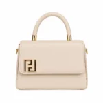 Dovia Beige Leather Top Handle Handbag