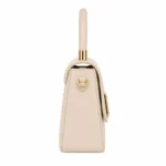 Dovia Beige Leather Top Handle Handbag - Image 3