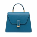 Dovia Women's Blue Leather Carry Handbag with Flap Closure